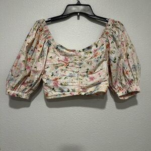 Abercrombie & Fitch Floral Cropped Blouse with Puff Sleeves NWOT